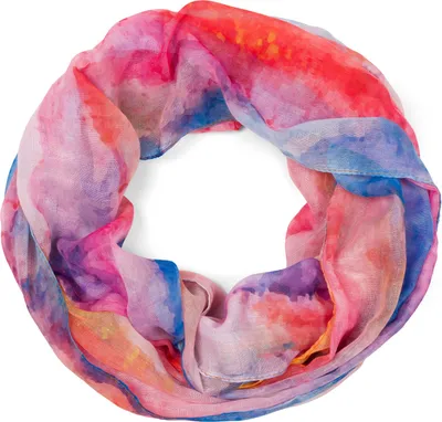 Produktbild von styleBREAKER Damen Loop Schal mit buntem Aquarell Farbverlauf Muster, leichter sommerlicher Schlauchschal mehrfarbig 01016220