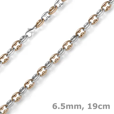 Produktbild von 6,5mm Armband Phantasiekette aus 585 Gold Weißgold & Rotgold bicolor 19cm