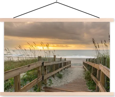 Produktbild von MuchoWow® Textilposter Strand - Meer - Düne - Weg 120x80 cm mit holzfarbenen Rahmen - Aufhängeset