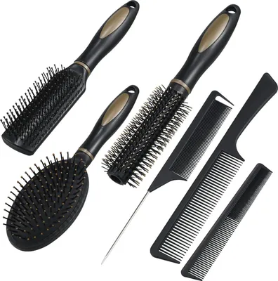 Image de set de 6 brosses à cheveux pour femmes hommes - peignes de massage de différents styles