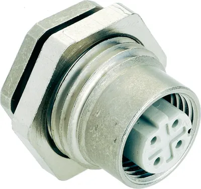 Imagen del producto de "Conector WDF M12-F, código D, con rosca M16, para soldadura, con terminales rectos."