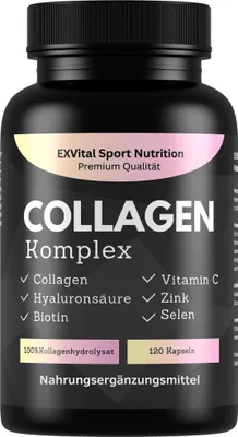 Produktbild von Collagen Hyaluronsäure Komplex, 120 Kapseln 1000mg Kollagen von EXVital