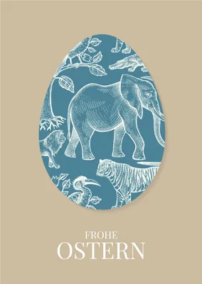 Produktbild von Elegant klassische Osterkarte mit Dschungel Osterei: Frohe Ostern in beige blau