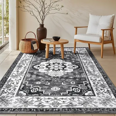 Zdjęcie produktu dla Dywan z krótkim włosiem, 120 x 180 cm, możliwość prania, antypoślizgowy, styl vintage, kolor ciemnoszary