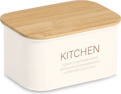 Produktbild von ZELLER 19406 Vorratsdose KITCHEN 1200 ml aus Metall, creme mit Bambusdeckel