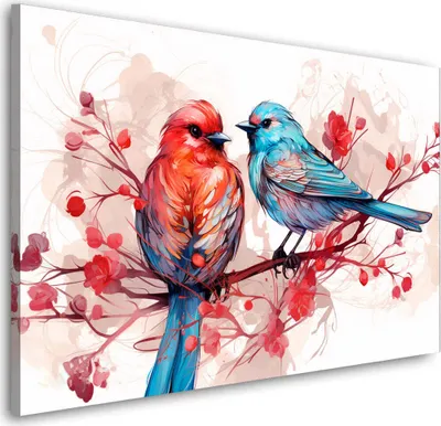 Produktbild von Vögel auf Ast Wandbild Leinwandbild Kunstdruck XL Wanddeko: 120x80x4cm
