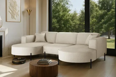Image de Canapé d'angle, canapé Designer Modena U Tissu pur Poso Beige