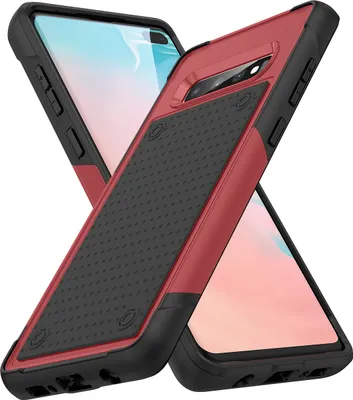 Produktbild von Für Samsung Galaxy S10 Plus Hülle Militärqualität Stoßfest Hybrid 2 in 1 Hart PC Weich TPU Handyhülle Rot Schwarz