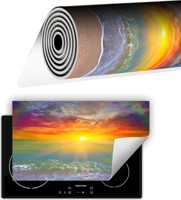 Produktbild von Herdabdeckplatte abdeckung Glaskeramikkochfeld abdeckplatte 90x52 cm Anti Rutsch Matte Aufrollbar, Meer Strand