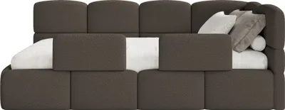 Produktbild von Selsey Cloudy – Jugendbett 90x200 cm, rechtsseitig, mit Bouclé-Bezug und Rausfallschutz, Braun
