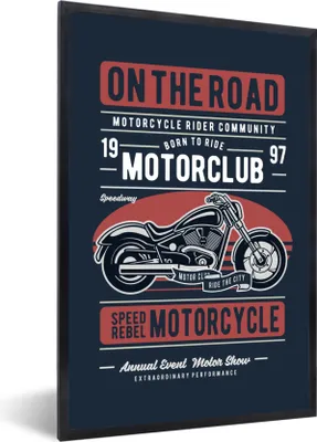 Produktbild von MuchoWow® MuchoWow® Gerahmtes Poster Motorrad - Retro - Briefe - Schwarz 20x30 cm - Poster mit zchwarzem Bilderrahmen - Drucken - Bilder Poster im Rahmen