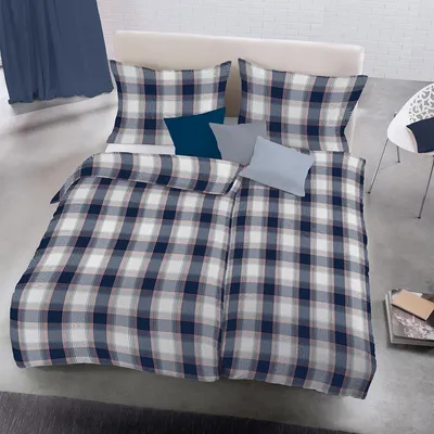 Produktbild von Fleuresse Lech Edelflanell Bettwäsche 155x220 Karo blau rot weiß 604387-02
