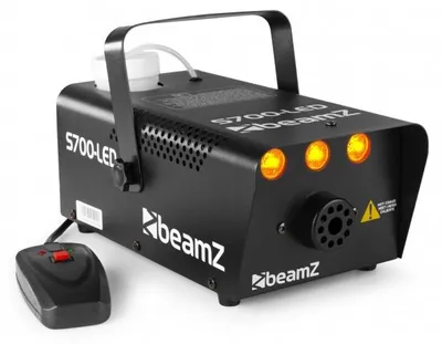 Image de Beamz S700-LED Machine à fumée avec effet de flamme Lance-flammes (700W, réservoir de 250ml, débit de fumée de 75m³/min, télécommande avec câble de 3m, étrier de fixation pour mur et plafond inclus, temps de chauffe de 3 minutes) noir