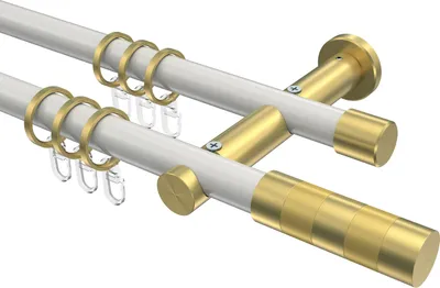 Produktbild von Interdeco Gardinenstange / Vorhangstange Weiß / Messing-Optik, Typ Platon Mavell (Zylinder), 20 mm Ø 2-läufig, 120 cm