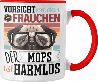 Produktbild von Trendation - Mops Besitzerin Frauchen Tasse Geschenk Lustiger Spruch Geschenkidee Vorsicht Vor Dem Frauchen (Rot)