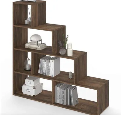 Immagine prodotto di Credenza alta in noce a 4 ripiani, moderno divisorio, 114 cm, ottima acustica, ideale per il soggiorno, la camera da letto o l'ufficio.