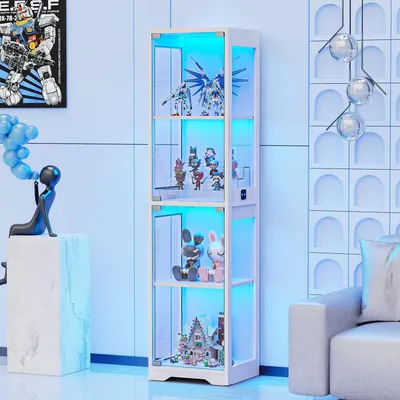 Produktbild von Glasvitrine mit 3-Farbiger LED-Beleuchtung & Körpersensor 40x35x160 cm Weiß