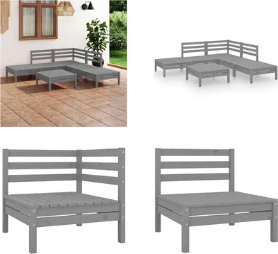 Produktbild von vidaXL 6 tlg. Garten Lounge Set Massivholz Kiefer Grau - Garten-Lounge-Set - Garten-Lounge-Sets - Palettensofa-Set - Palettensofa-Sets