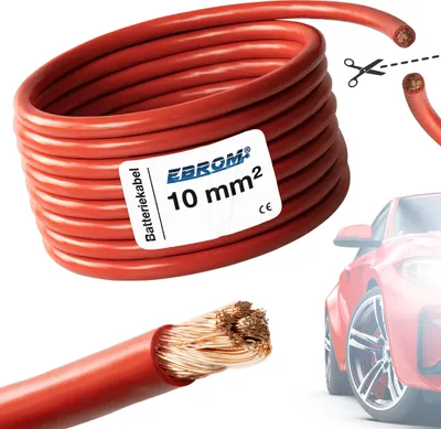 Produktbild von EBROM - FLY Fahrzeugleitung - KFZ Leitung – Batteriekabel ROT – Querschnitt 10 mm2 - Meterware – flexibel 90 ± 5 Shore - 99,9 % OFC Kupfer (VOLLKUPFER) Mantel Spezial PVC FLY FLRy