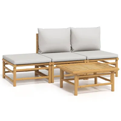 Produktbild von vidaXL 4-tlg. Garten-Lounge-Set mit Hellgrauen Kissen Bambus