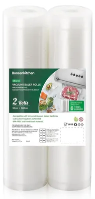 Produktbild von Bonsenkitchen Vakuumbeutel Rolle 2 x 30 x 600 cm BPA-frei Sous Vide geeignet wiederverwendbar universell kompatibel für alle Vakuumiergeräte