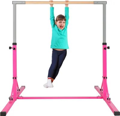Obrázek produktu pro COSTWAY Gymnastická tyč, gymnastická tyč s nastavitelnou výškou, gymnastické tyče s nosností až 100 kg, vysoká tyč, vybavení vysoké tyče, cvičební zařízení, vnitřní cvičební tyč, domácí cvičení Pink