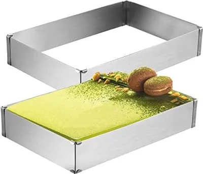Produktbild von Tebery 2 Stück Tortenring Rechteckig Verstellbar, mit Teilern, Backrahmen Ausziehbar, Backform eckig verstellbare Backformen für Kuchen Torten und Pizza, Edelstahl, Hoch 5 cm