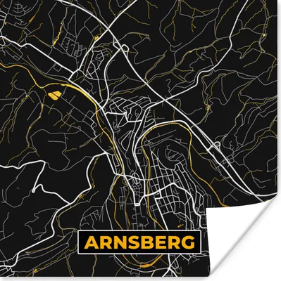 Produktbild von MuchoWow® Poster Stadtplan - Karte - Deutschland - Gold - Arnsberg - Karte 100x100 cm - Babyzimmer