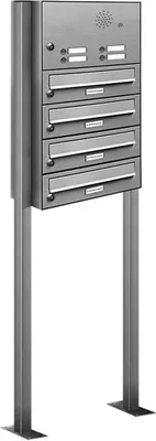 Produktbild von 4er Edelstahl Briefkasten Standanlage Freistehend mit Klingel