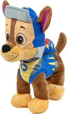 A plush toy of the character Chase from Paw Patrol, standing on a white background.