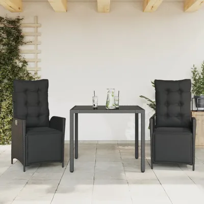 Produktbild von Möbel 3-tlg. Garten-Essgruppe mit Kissen Schwarz Poly Rattan - Gartenmöbelset 3213320