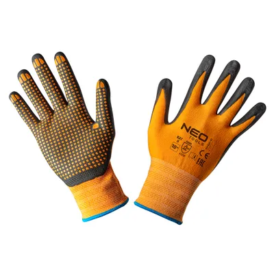 Obrázok produktu pre NEO TOOLS pracovné rukavice nylonové veľkosť 10, povrchová úprava: nitril a nitrilové bodky, 4131X, veľkosti 8"-10", zapínanie na suchý zips, odolné proti prerezaniu a oderu, na dopravné práce, automobilový priemysel, záhradníctvo