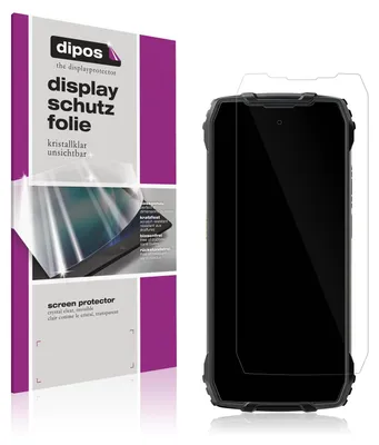 A product package for a screen protector is shown next to a smartphone with a screen protector applied.