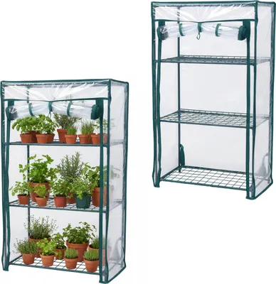 Produktbild von Relaxdays Balkon Gewächshaus, 2er Pack, PVC-Folie, Stahl, HxBxT: 80 x 46 x 24 cm, Tomatenhaus 3 Etagen, grün/transparent