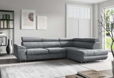 Produktbild von Ecksofa MILO L-form mit Bettkasten und Schlaffunktion 274x203 cm - rechte Seite, Farbe: Monolith 85 - Grau