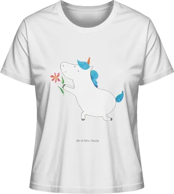 Produktbild von Mr. & Mrs. Panda Oberteil Damen Einhorn Blume Größe L - Weiß - Geschenk, Verlobung, Antrag, shirt, Einhörner, T-Shirt, Sommershirt, Unicorn, Liebe, Kurzarmshirt