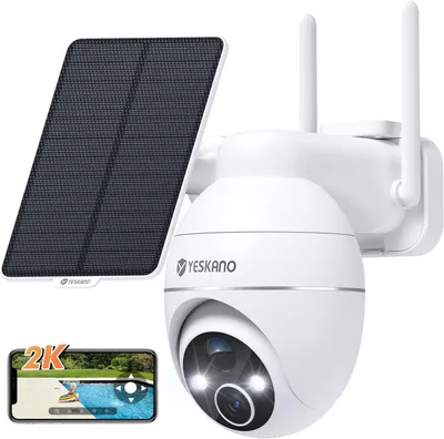 Obrázok produktu pre Vonkajšia WiFi kamera – rozlíšenie 2K QHD – solárne napájanie – otočná kamera (PTZ) s rozsiahlym uhlom záberu (360 stupňov) – farebný nočný videnie