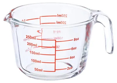 Immagine prodotto di Misurino in vetro Relaxdays, 250 ml, resistente al calore, adatto al microonde, scala in millilitri, once, tazze, trasparente