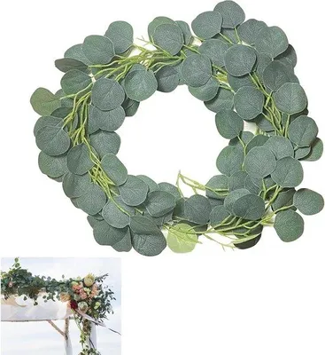 Image de Guirlande d'eucalyptus verte de 2 mètres de long pour les mariages et les décorations de fête