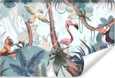 Produktbild von Muralo Vlies Fototapete für Kinder bunte VÖGEL tropische Blätter Dschungel Br. 400cm x Hö. 280cm