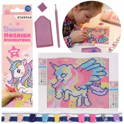Produktbild von Einhorn Kreativset für Mädchen, Diamant-Mosaik, 20 x 20 cm, Kunstset