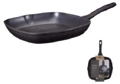 Immagine prodotto di Piastra per griglia in alluminio forgiato, con rivestimento antiaderente in PTFE nero, diametro 28 cm