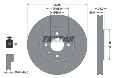 Produktbild von 2 Textar Bremsscheiben 288mm vorne für Citroen C5 Xantia