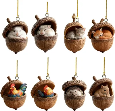 Produktbild von 1/8 Stück Weihnachtsbaumschmuck Acryl Waldtier Eichel Ornament Weihnachtsfeier Hängende Dekoration Weihnachtsgeschenk