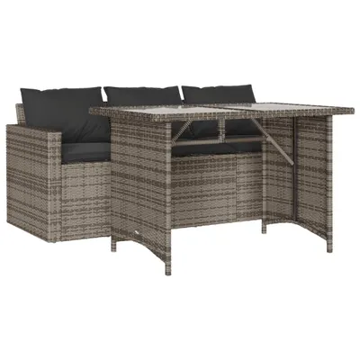 Produktbild von 2-tlg. Garten-Essgruppe mit Kissen Grau Poly Rattan