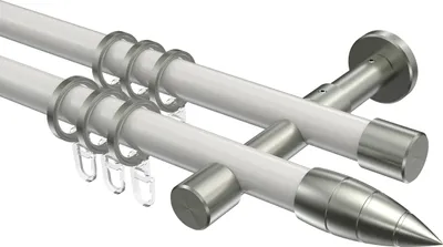 Produktbild von Interdeco Gardinenstange / Vorhangstange Weiß / Edelstahl-Optik, Typ Prestige Samanto (Rillenpatrone), 20 mm Ø 2-läufig, 600 cm
