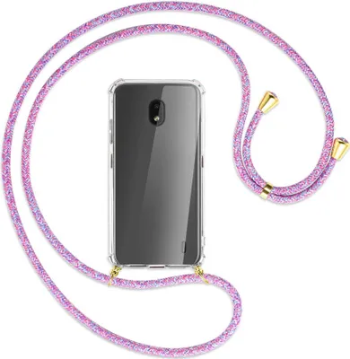 Produktbild von Handykette Backcover-Schutzhülle mit Band (Metall goldfarben) für Nokia 2.2 - lila/rosa/blau