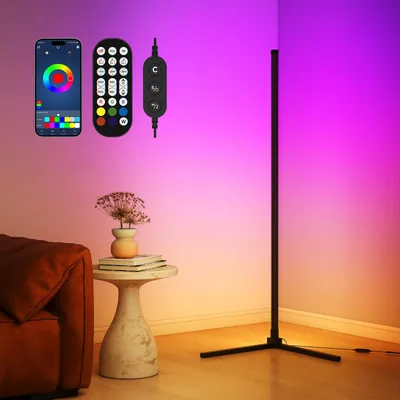 Image de Lampe sur pied LED Puluomis, éclairage RGB, variateur d'intensité, synchronisation musicale, minuterie, lampe d'ambiance, éclairage d'angle, lampe sur pied, contrôle via application/télécommande/câble