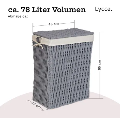 Produktbild von Lycce Wäschekorb Baumwolle mit Deckel Nischenwäschekorb schmal Baumwolle grau, Größe:Größe 3