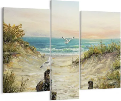 Produktbild von Bild auf Leinwand - Leinwandbild - 3 Teile - Impressionismus Möwen Küste - 95x80cm - Wand Bild - Wanddeko - Wandbilder - Leinwanddruck - Bilder - Wanddekoration - Leinwand bilder - CB95x80-4602